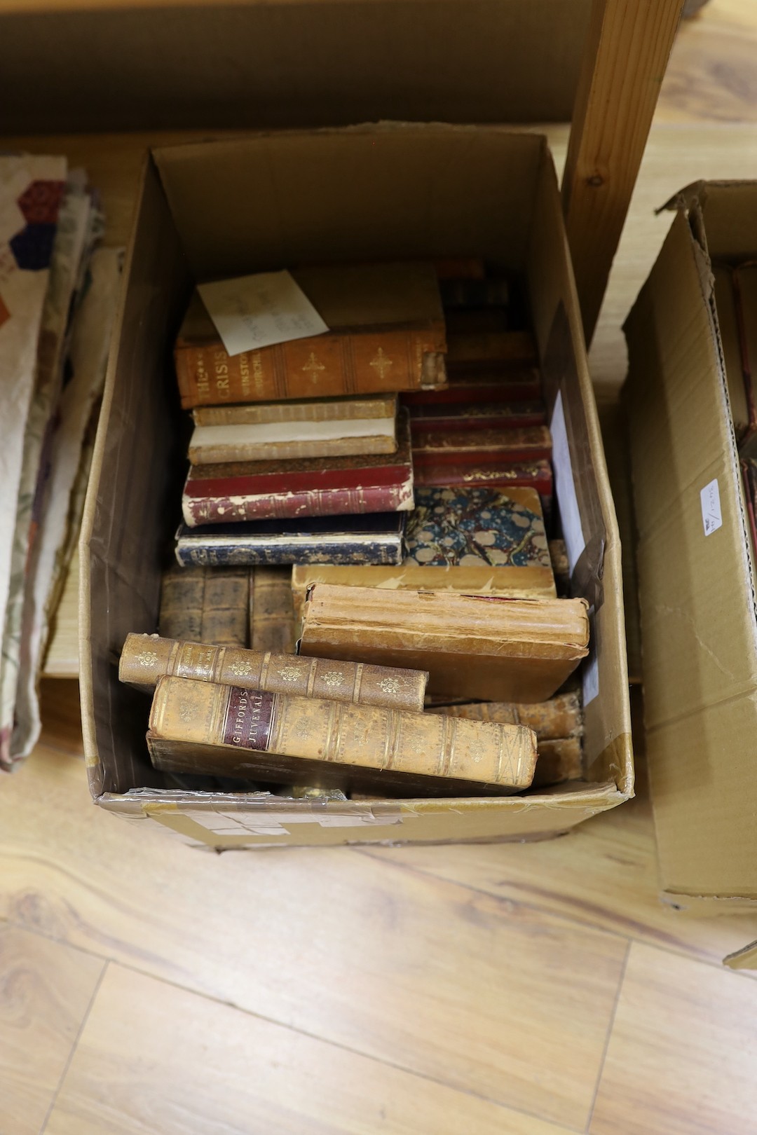 Three boxes of 19th and 20th century leather bound books